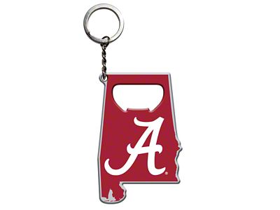 Keychain Bottle Opener with University of Alabama Logo; Red