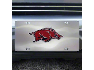 License Plate with University of Arkansas Logo; Stainless Steel (Universal; Some Adaptation May Be Required)