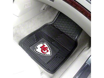 Vinyl Front Floor Mats with Kansas City Chiefs Logo; Black (Universal; Some Adaptation May Be Required)
