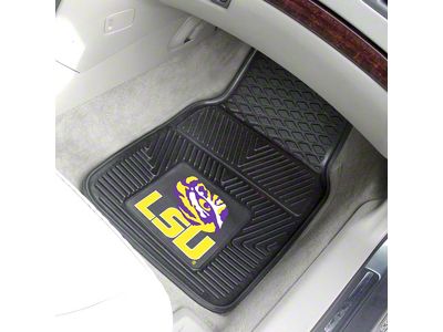 Vinyl Front Floor Mats with LSU Logo; Black (Universal; Some Adaptation May Be Required)