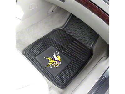 Vinyl Front Floor Mats with Minnesota Vikings Logo; Black (Universal; Some Adaptation May Be Required)
