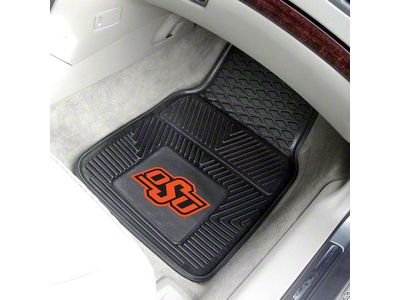 Vinyl Front Floor Mats with Oklahoma State University Logo; Black (Universal; Some Adaptation May Be Required)