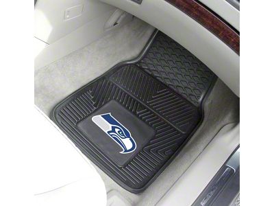 Vinyl Front Floor Mats with Seattle Seahawks Logo; Black (Universal; Some Adaptation May Be Required)