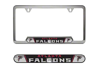 Embossed License Plate Frame with Atlanta Falcons Logo; Black (Universal; Some Adaptation May Be Required)