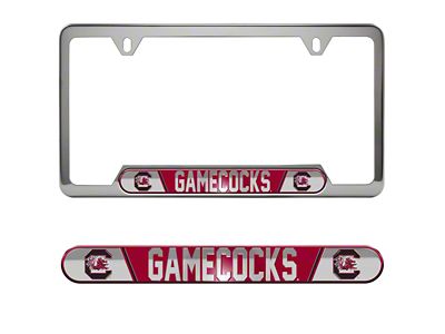 Embossed License Plate Frame with University of South Carolina Logo; Red (Universal; Some Adaptation May Be Required)