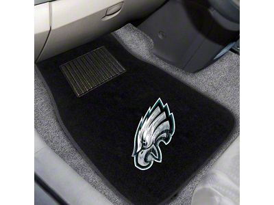 Embroidered Front Floor Mats with Philadelphia Eagles Logo; Black (Universal; Some Adaptation May Be Required)