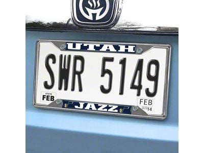License Plate Frame with Utah Jazz Logo; Chrome (Universal; Some Adaptation May Be Required)