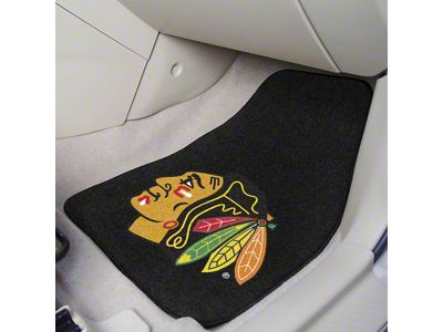 Carpet Front Floor Mats with Chicago Blackhawks Logo; Black (Universal; Some Adaptation May Be Required)