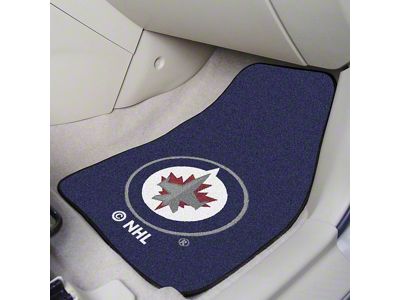 Carpet Front Floor Mats with Winnipeg Jets Logo; Navy (Universal; Some Adaptation May Be Required)