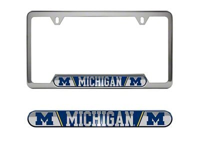 Embossed License Plate Frame with University of Michigan Logo; Blue (Universal; Some Adaptation May Be Required)