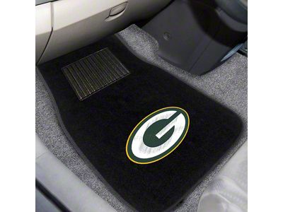 Embroidered Front Floor Mats with Green Bay Packers Logo; Black (Universal; Some Adaptation May Be Required)