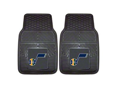 Vinyl Front Floor Mats with Utah Jazz Logo; Black (Universal; Some Adaptation May Be Required)