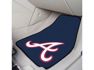 Carpet Front Floor Mats with Atlanta Braves Logo; Blue (Universal; Some Adaptation May Be Required)