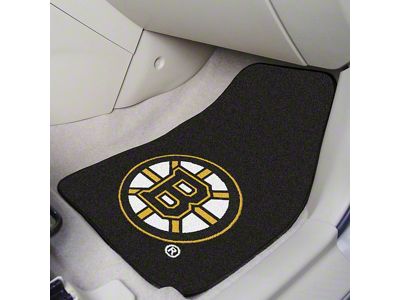 Carpet Front Floor Mats with Boston Bruins Logo; Black (Universal; Some Adaptation May Be Required)