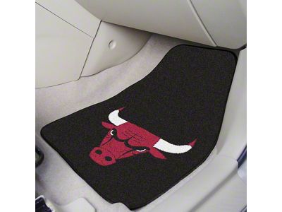 Carpet Front Floor Mats with Chicago Bulls Logo; Black (Universal; Some Adaptation May Be Required)