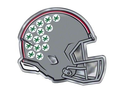 Ohio State University Embossed Helmet Emblem; Green, Red and Gray (Universal; Some Adaptation May Be Required)