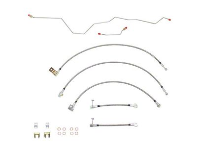 Fine Lines Braided Stainless Complete Brake Hose Kit; Front and Rear (01-02 4WD RAM 3500 w/ Rear Disc Brakes & Automatic Transmission)