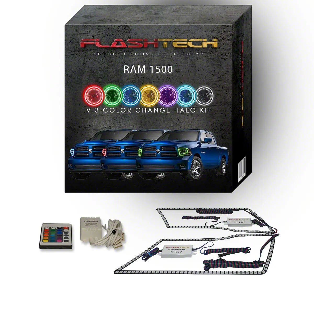 Flashtech RAM 2500 V.3 Fusion Color Change LED Halo Headlight Kit; RGB ...