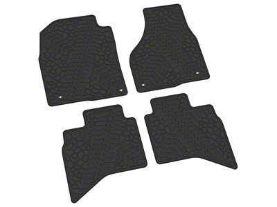 Factory Floorpan Fit Tire Tread/Scorched Earth Scene Front and Rear Floor Mats; Black (12-18 RAM 1500 Quad Cab, Crew Cab)