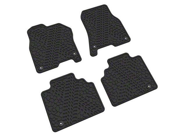 FLEXTREAD Factory Floorpan Fit Tire Tread/Scorched Earth Scene Front and Rear Floor Mats; Black (19-24 RAM 1500 Quad Cab)