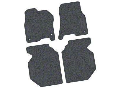 FLEXTREAD Factory Floorpan Fit Tire Tread/Scorched Earth Scene Front and Rear Floor Mats with RAM Logo and Text Insert; Grey (19-24 RAM 1500 Crew Cab)