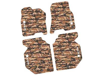 FLEXTREAD Factory Floorpan Fit Tire Tread/Scorched Earth Scene Front and Rear Floor Mats with White RAM Logo and Text Insert; Cyberflage Camouflage (19-24 RAM 1500 Crew Cab)