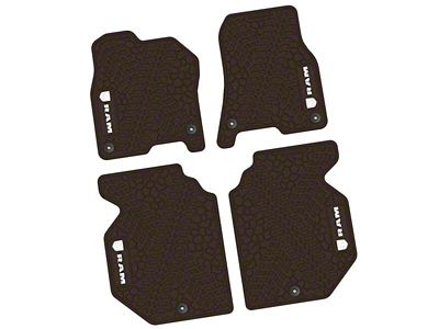 Factory Floorpan Fit Tire Tread/Scorched Earth Scene Front and Rear Floor Mats with White RAM Logo and Text Insert; Brown (19-24 RAM 1500 Crew Cab)