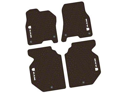FLEXTREAD Factory Floorpan Fit Tire Tread/Scorched Earth Scene Front and Rear Floor Mats with White RAM Logo and Text Insert; Brown (19-24 RAM 1500 Crew Cab)