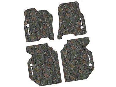 FLEXTREAD Factory Floorpan Fit Tire Tread/Scorched Earth Scene Front and Rear Floor Mats with White RAM Logo and Text Insert; Rugged Woods (19-24 RAM 1500 Crew Cab)