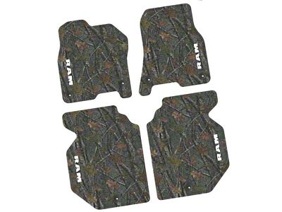 Factory Floorpan Fit Tire Tread/Scorched Earth Scene Front and Rear Floor Mats with White RAM Text Insert; Rugged Woods (19-24 RAM 1500 Crew Cab)