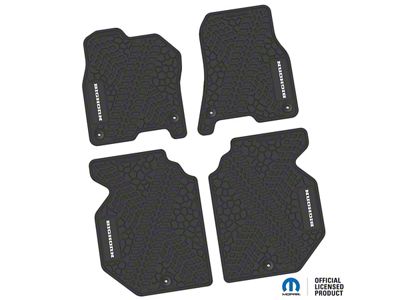 Factory Floorpan Fit Tire Tread/Scorched Earth Scene Front and Rear Floor Mats with Big Horn Insert; Black (19-24 RAM 1500 Crew Cab)