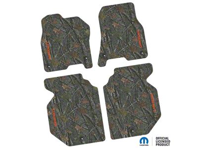 Factory Floorpan Fit Tire Tread/Scorched Earth Scene Front and Rear Floor Mats with Orange Longhorn Insert; Rugged Woods (19-24 RAM 1500 Crew Cab)