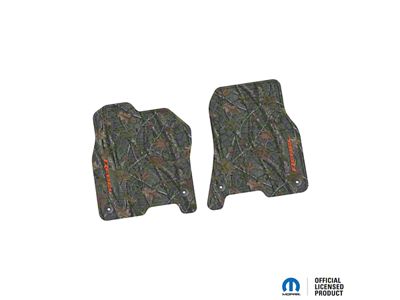 Factory Floorpan Fit Tire Tread/Scorched Earth Scene Front Floor Mats with Orange Rebel Insert; Rugged Woods (19-24 RAM 1500)