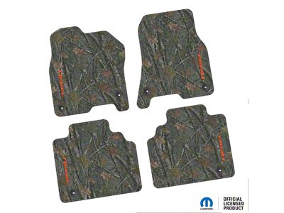 Factory Floorpan Fit Tire Tread/Scorched Earth Scene Front and Rear Floor Mats with Orange Rebel Insert; Rugged Woods (19-24 RAM 1500 Quad Cab)