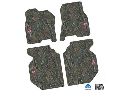 Factory Floorpan Fit Tire Tread/Scorched Earth Scene Front and Rear Floor Mats with Pink Lone Star Insert; Rugged Woods (19-24 RAM 1500 Crew Cab)