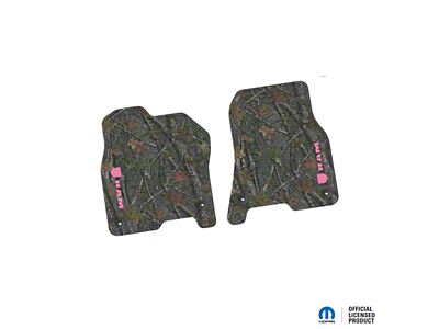Factory Floorpan Fit Tire Tread/Scorched Earth Scene Front Floor Mats with Pink RAM Logo and Text Insert; Rugged Woods (19-24 RAM 1500)