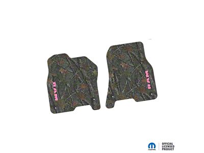 Factory Floorpan Fit Tire Tread/Scorched Earth Scene Front Floor Mats with Pink RAM Text Insert; Rugged Woods (19-24 RAM 1500)