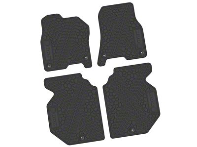 Factory Floorpan Fit Tire Tread/Scorched Earth Scene Front and Rear Floor Mats with RAM Logo and Text Insert; Black (19-24 RAM 1500 Crew Cab)