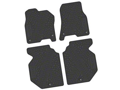 FLEXTREAD Factory Floorpan Fit Tire Tread/Scorched Earth Scene Front and Rear Floor Mats with RAM Text; Black (19-24 RAM 1500 Crew Cab)
