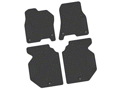 Factory Floorpan Fit Tire Tread/Scorched Earth Scene Front and Rear Floor Mats with RAM Text; Black (19-24 RAM 1500 Crew Cab)