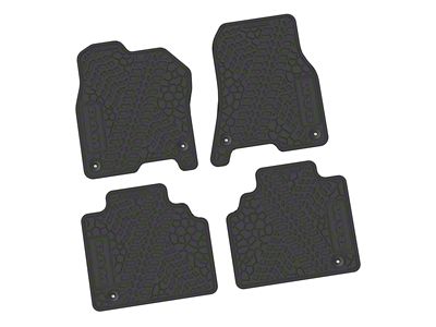 Factory Floorpan Fit Tire Tread/Scorched Earth Scene Front and Rear Floor Mats with RAM Text; Black (19-24 RAM 1500 Quad Cab)