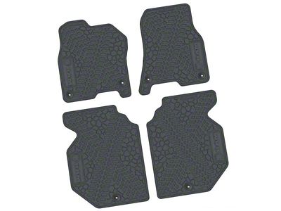 Factory Floorpan Fit Tire Tread/Scorched Earth Scene Front and Rear Floor Mats with RAM Text Insert; Grey (19-24 RAM 1500 Crew Cab)