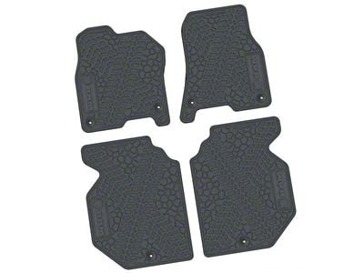 FLEXTREAD Factory Floorpan Fit Tire Tread/Scorched Earth Scene Front and Rear Floor Mats with RAM Text Insert; Grey (19-24 RAM 1500 Crew Cab)