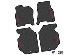 Factory Floorpan Fit Tire Tread/Scorched Earth Scene Front and Rear Floor Mats with Red Big Horn Insert; Black (19-24 RAM 1500 Crew Cab)