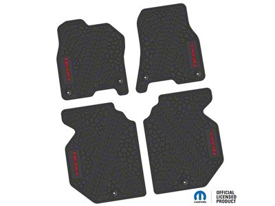 Factory Floorpan Fit Tire Tread/Scorched Earth Scene Front and Rear Floor Mats with Red Rebel Insert; Black (19-24 RAM 1500 Crew Cab)