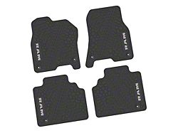 Factory Floorpan Fit Tire Tread/Scorched Earth Scene Front and Rear Floor Mats with Silver RAM Logo and Text Insert; Black (19-24 RAM 1500 Quad Cab)