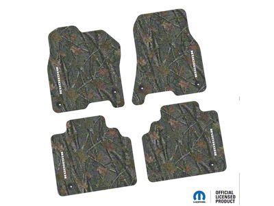 Factory Floorpan Fit Tire Tread/Scorched Earth Scene Front and Rear Floor Mats with White Bighorn Insert; Rugged Woods (19-24 RAM 1500 Quad Cab)