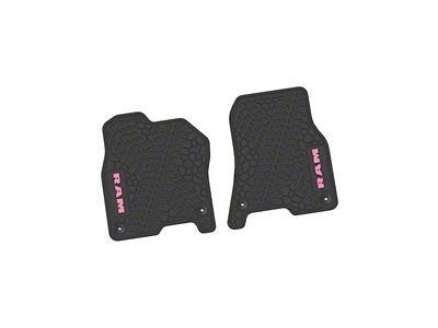 FLEXTREAD Factory Floorpan Fit Tire Tread/Scorched Earth Scene Front Floor Mats with Pink RAM Logo and Text Insert; Black (19-24 RAM 1500)