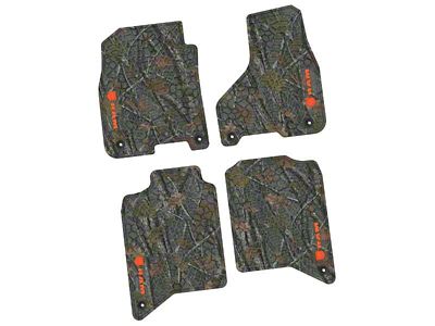 Factory Floorpan Fit Tire Tread/Scorched Earth Scene Front and Rear Floor Mats with Orange RAM Logo and Text Insert; Rugged Woods (19-24 RAM 2500 Crew Cab)