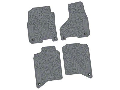 Factory Floorpan Fit Tire Tread/Scorched Earth Scene Front and Rear Floor Mats with RAM Logo and Text Insert; Grey (19-24 RAM 2500 Crew Cab)